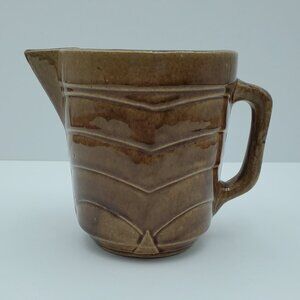 Monmouth Pottery Brown Glaze Pitcher Creamer Gravy Boat Chevron Sauce Server